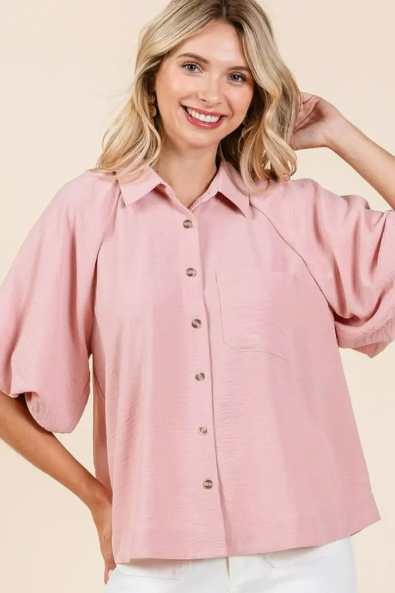 Mittoshop Airflow Short Bubble Sleeve Button Down Shirt - Love Salve